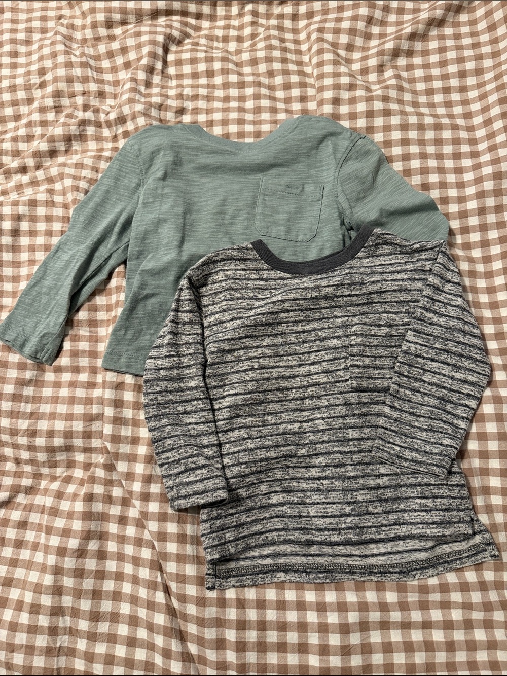 2 piece Old Navy Sage Green Pocket Tee & Gray Striped Knit Long-Sleeve Top -